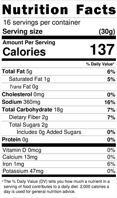 Peri Peri Corn Nuts NUTRITION FACTS